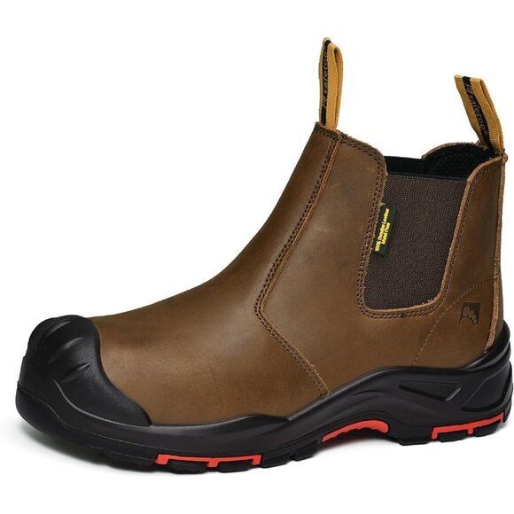 🆕 Men's Chelsea Work Boots Composite Toe Waterproof Leather Slip-On Safety - Picture 1 of 6